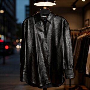 ZARA Croc-Embossed Vegan Leather Shirt Jacket | XS